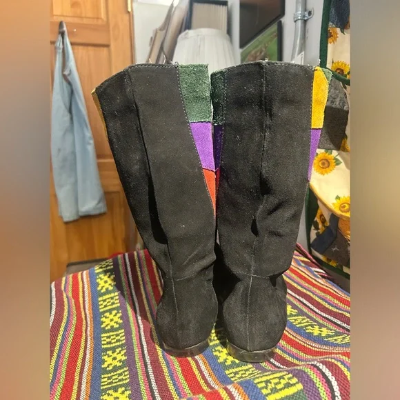 Vintage 80s patchwork suede boots made in Yugoslavia size 7 - Picture 4 of 7
